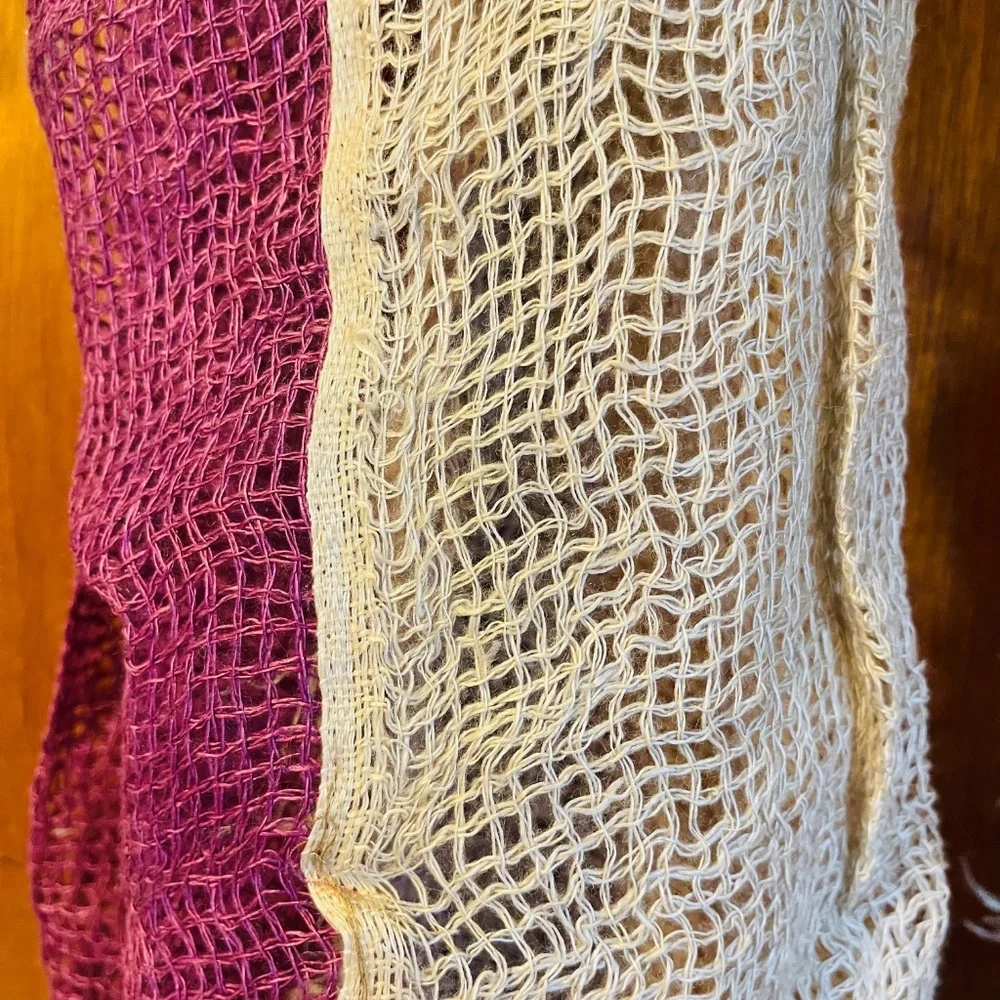 Coveri Linen Gauze Scarf Raw Fringe Boho Wrap Beige Purple Lightweight